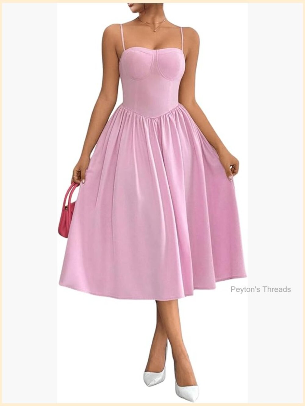 Sleeveless Midi Corset Dress A-Line Flowy Party Cami Dress - Picture 1 of 5